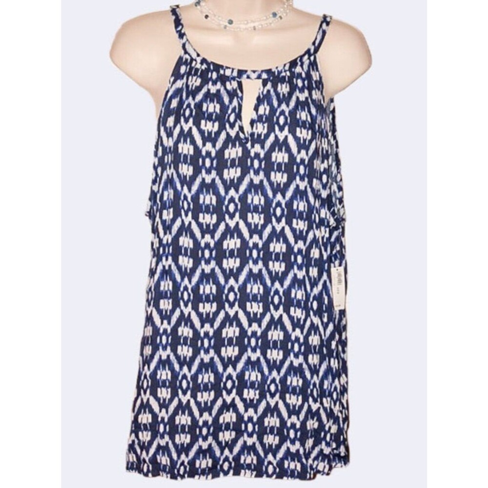 NWT Women’s Geometric Blue & White Printed Halter Tank Top